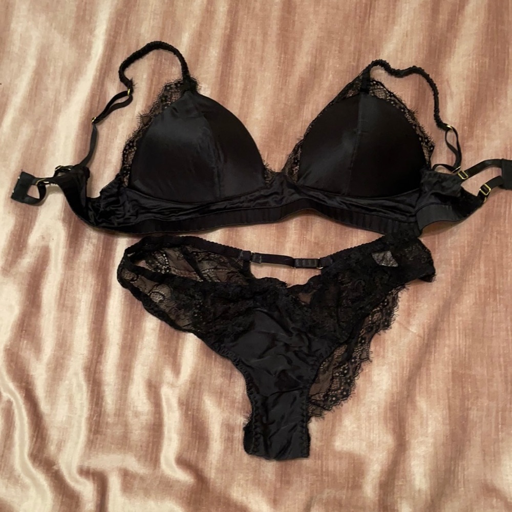 Empress Mimi Black Lace and Silk Lingerie Set